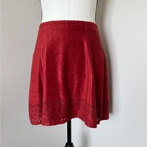 Express Burnt Orange Faux Suede Skater Skirt with Cut-Out Hem